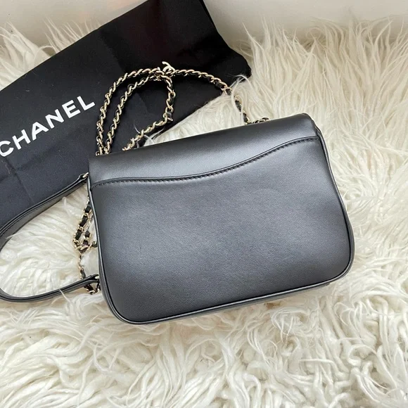 AUTH CHANEL 19K CC Mania Small Flap Bag BLACK/GOLD Full Set RECEIPT - Picture 4 of 12